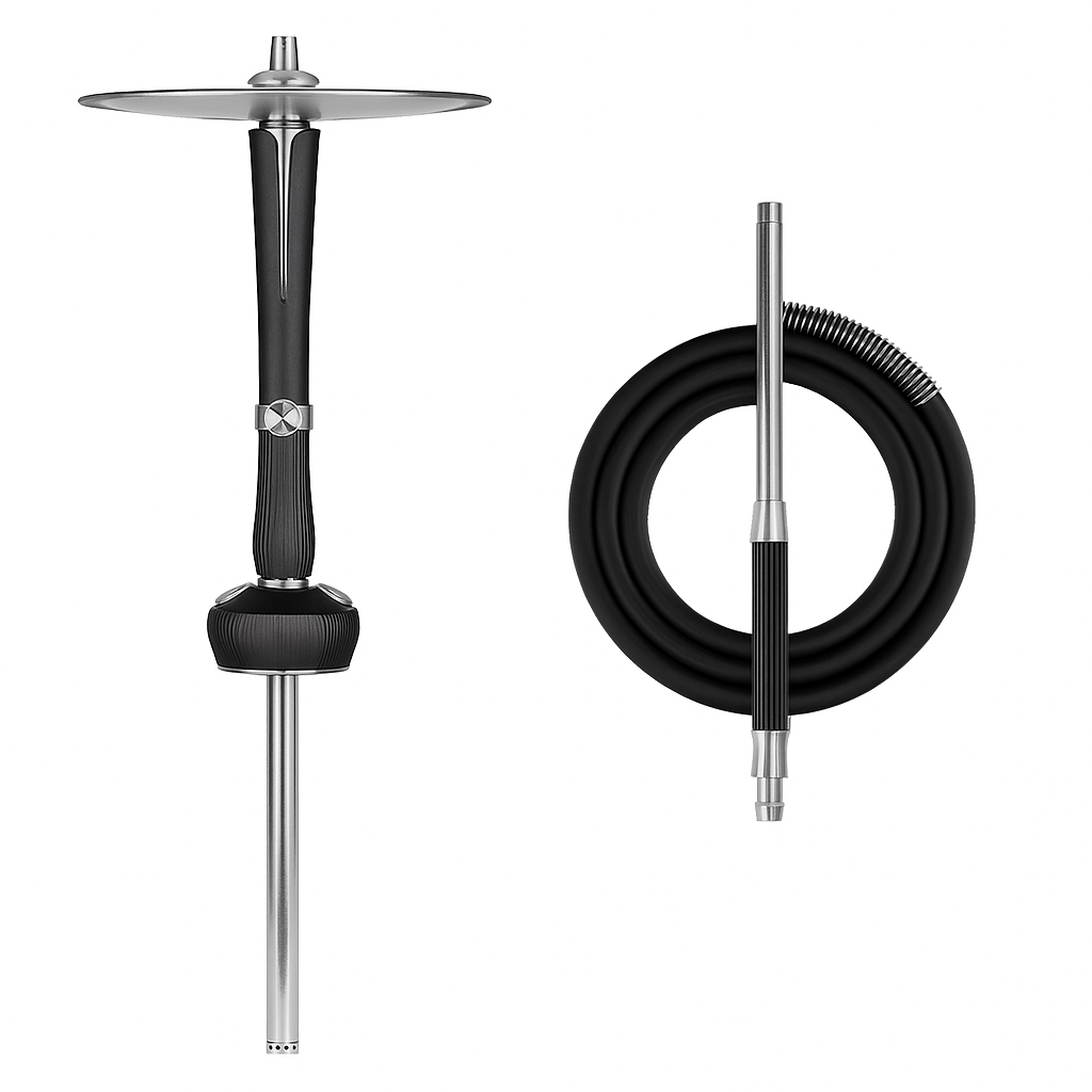 Кальян Hoob - Enzo Черный / Нержавеющая сталь (Фиксированное блюдце) 54см (Без колбы)